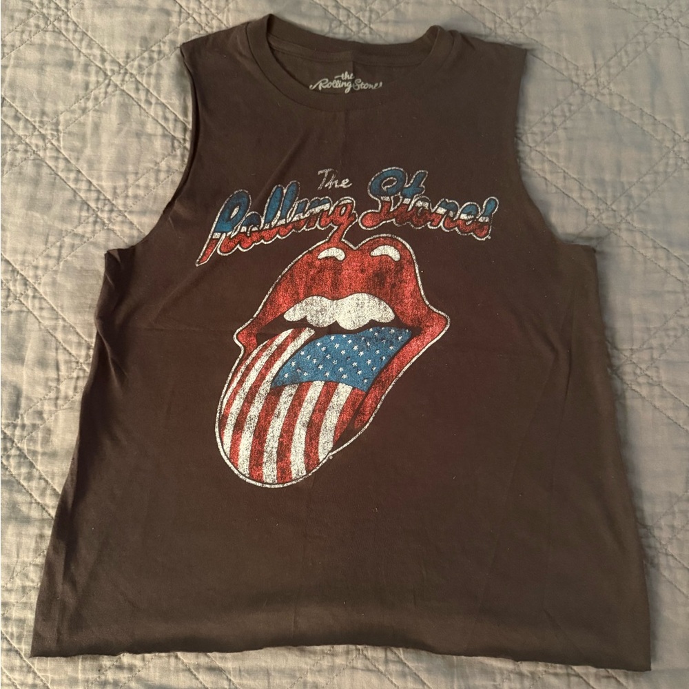 The Rolling Stones T Shirt LIPS Tank Top Graphic Tee Sleeveless distress S.